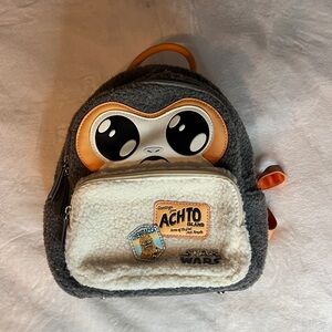 Star Wars BioWorld, RARE Porg mini backpack, grey and orange, fuzzy/sherpa